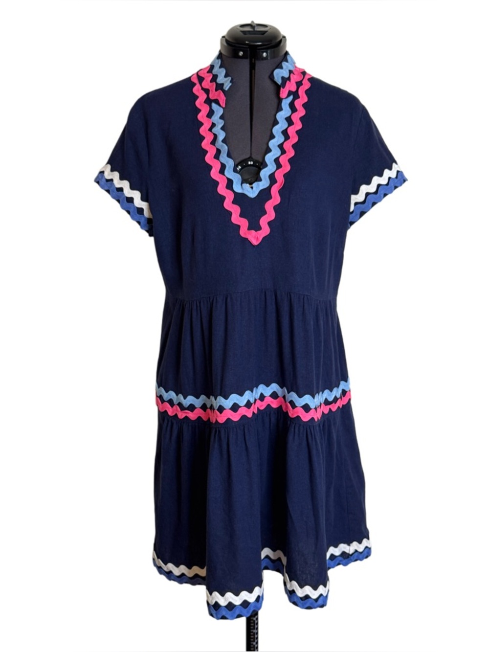 Sail to Sable Navy Dress with Pink, Light Blue & White Trim